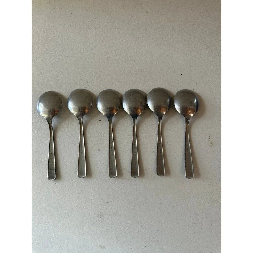 6 Vintage Stainless By Imperial Pageant Pattern Round Bowl Cream Soup Spoons Set